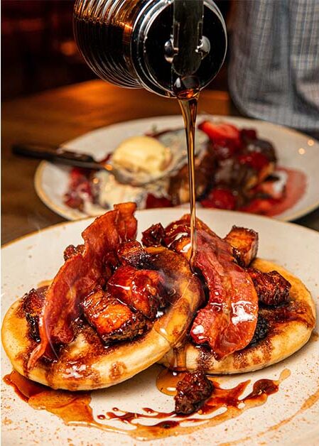 Hickory's pancakes loaded with maple and bacon